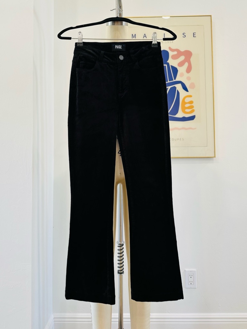 PAIGE Black Colette Crop Flare Velvet Pants